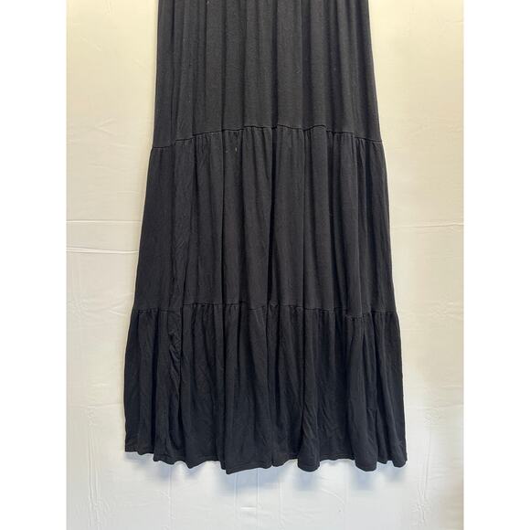 Olivia Rae Black Dress XL Midi Super Soft Jersey Knit Layers Cap Sleeve Cottage - Picture 2 of 9